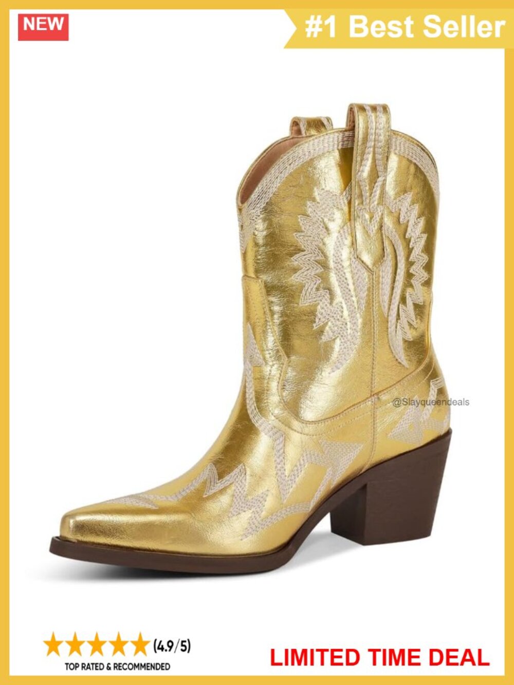 Western Ankle Cowboy Boots Pointed Toe Chunky Heel Embroidered